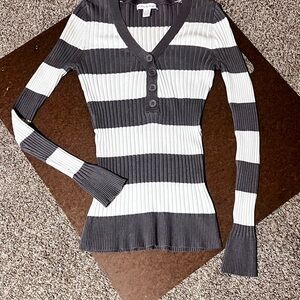 Y2K academia gray/white striped sweater